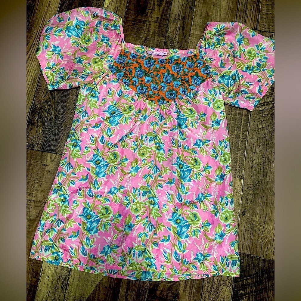 Silk calypso St Barths tropical print Xs blouse $178 coastal boho spring floral